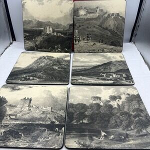 Vintage Sheraton Scottish Castles Cork-Back Placemats Set of 6‎ w/ Box